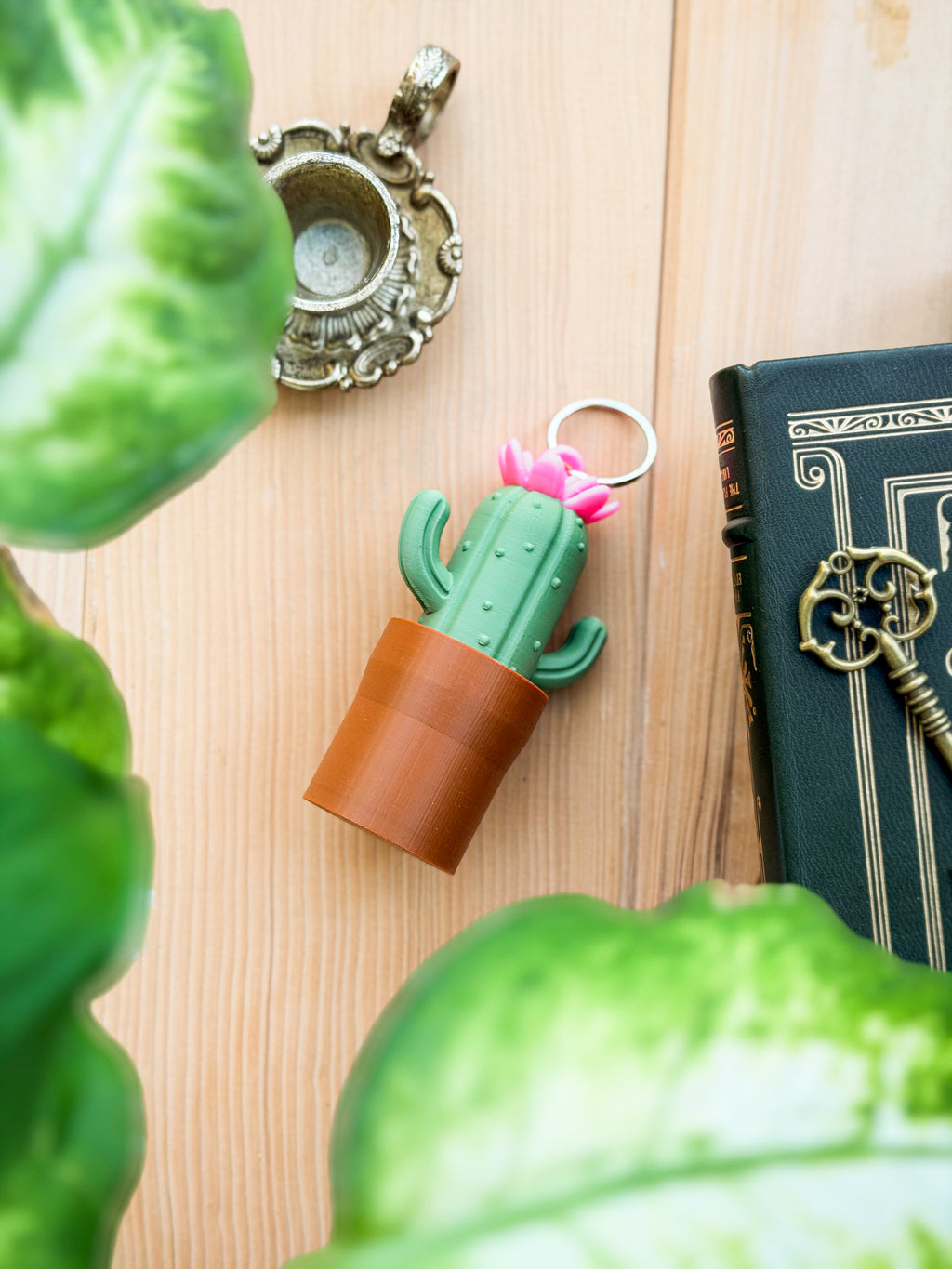 Blooming Cactus Chapstick Holder Keychain